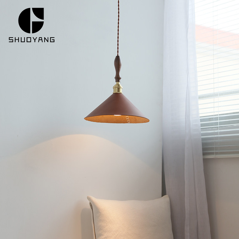 意大利古典艺术复古美式乡村中古风牛皮吊灯胡桃木餐厅书房床头灯