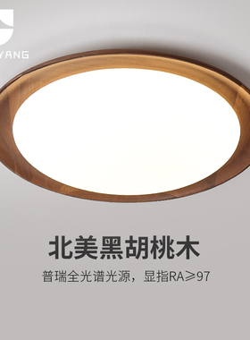 北美黑胡桃木吸顶灯极简设计卧室房间书房民宿木质led全光谱灯具