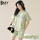 短袖 卡通熊猫睡衣夏款 两件套装 可出门外穿薄款 女式 学生宿舍家居服