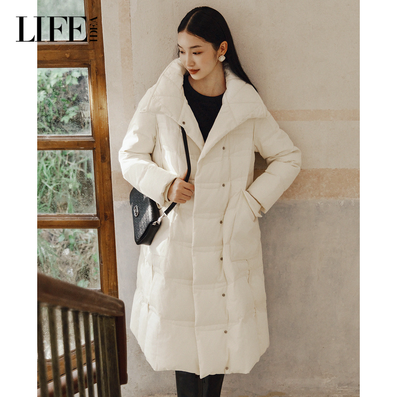 莱芙·艾迪儿简约中长款羽绒服女