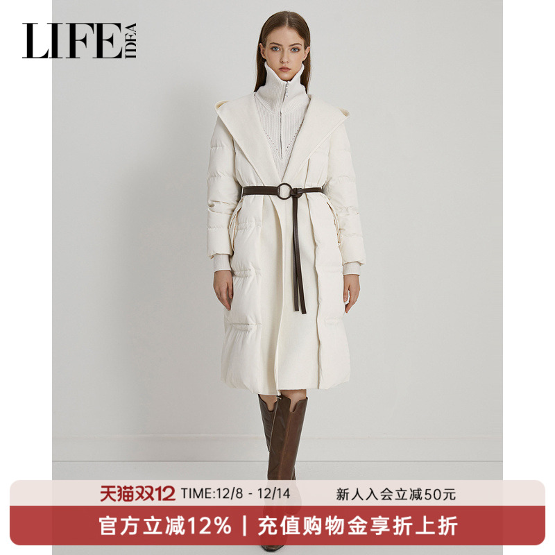 LIFE·IDEA冬季新品中长款加厚保暖外套复古通勤白鸭绒羽绒服