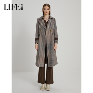 毛呢外套 冬新款 LIFE·IDEA法式 复古彩色格纹羊毛大衣女长款