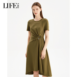 莱芙·艾迪儿特别漂亮掐腰连衣裙夏女2025新款纯色休闲包臀连衣裙