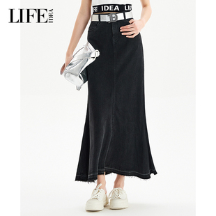 莱芙·艾迪儿巨好看的a字牛仔半身裙长款2025新款女夏高腰裙子