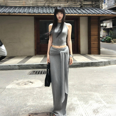 纯欲性感辣妹无袖连衣裙子女夏2025新款法式气质包臀半身长裙套装