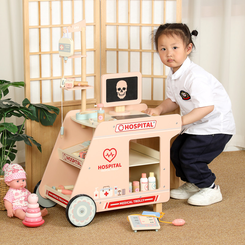 女孩过家家医院玩具木外科医疗车