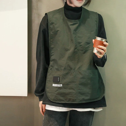 厨房马甲式围裙防水防油咖啡师女餐饮专用理发店工作服定制1019