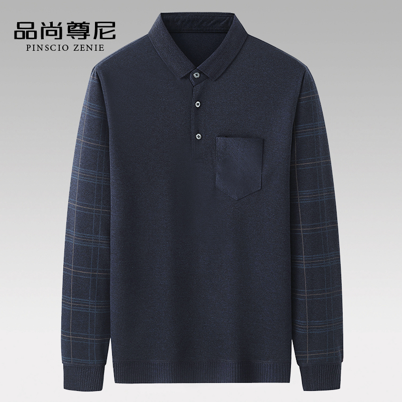 爸爸秋装长袖休闲翻领T恤衫