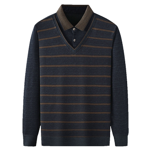 爸爸毛衣加绒加厚保暖假两件老头衫秋冬季中老年人男爷爷装上衣服