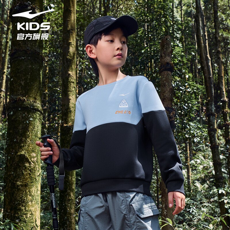 鸿星尔克童装男童卫衣2026春款中大童长袖圆领套头衫女童休闲上衣