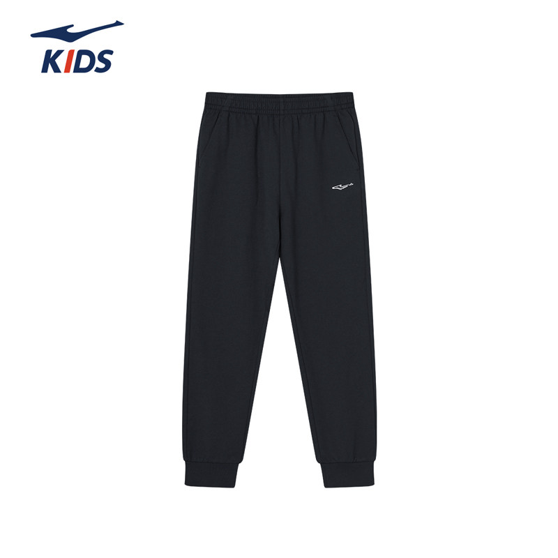 鸿星尔克童装儿童纯棉长裤春季新款黑色男童运动裤学生宽松裤子