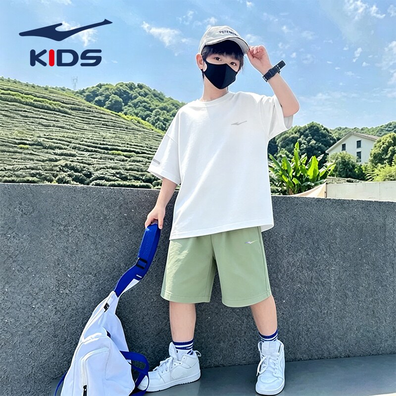 鸿星尔克男童装儿童运动套装夏季薄款大童凉感速干短袖短裤青少年