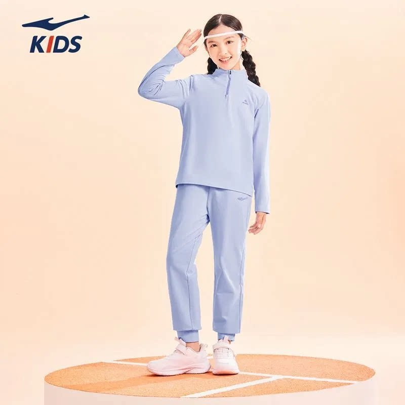 鸿星尔克童装女童运动套装2026春新款儿童速干长袖T恤纯棉长裤子