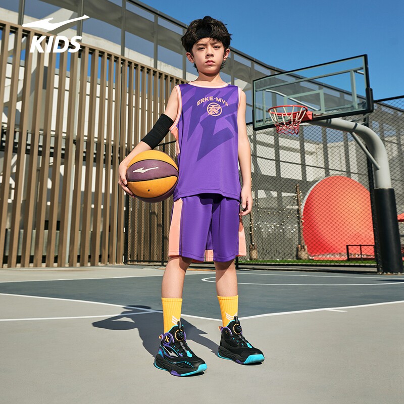 鸿星尔克童装篮球运动套装T恤短裤2026夏季女童儿童两件套装男童