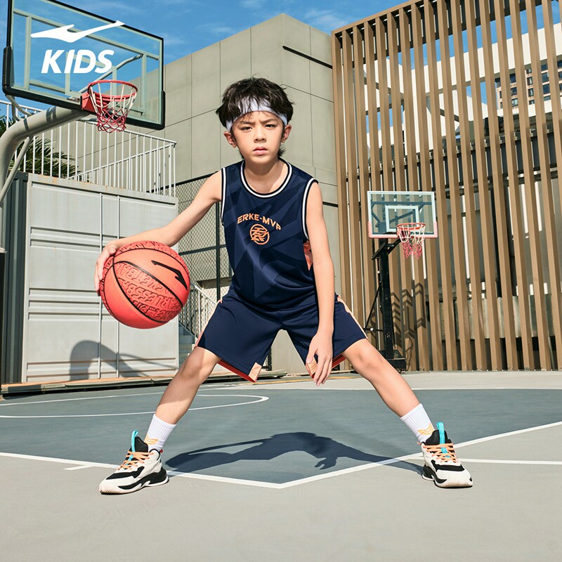 鸿星尔克童装篮球运动套装T恤短裤2026夏季女童儿童两件套装男童