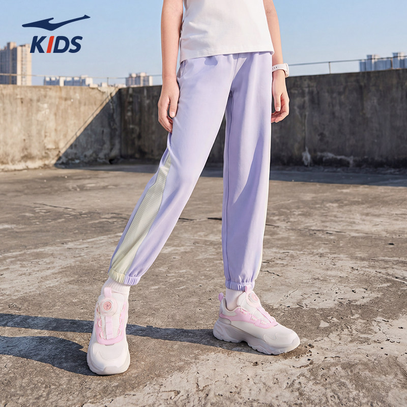 鸿星尔克童装女童长裤2026春夏季透气速干运动裤学生休闲裤子正品