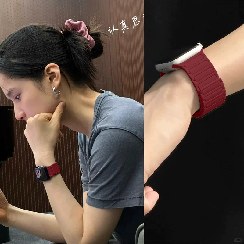 明星同款|第一卫适用苹果手表表带S12腕带iwatch11表链applewatch10硅胶磁吸手环Ultra女SE运动男7高级S8新款