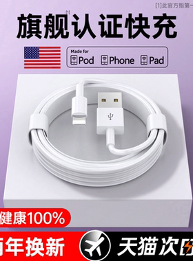 30W第一卫适用苹果15数据线iPhone17快充13pro手机14充电线器12加长16plus正品6头usb装X平板iPad冲电2米闪充