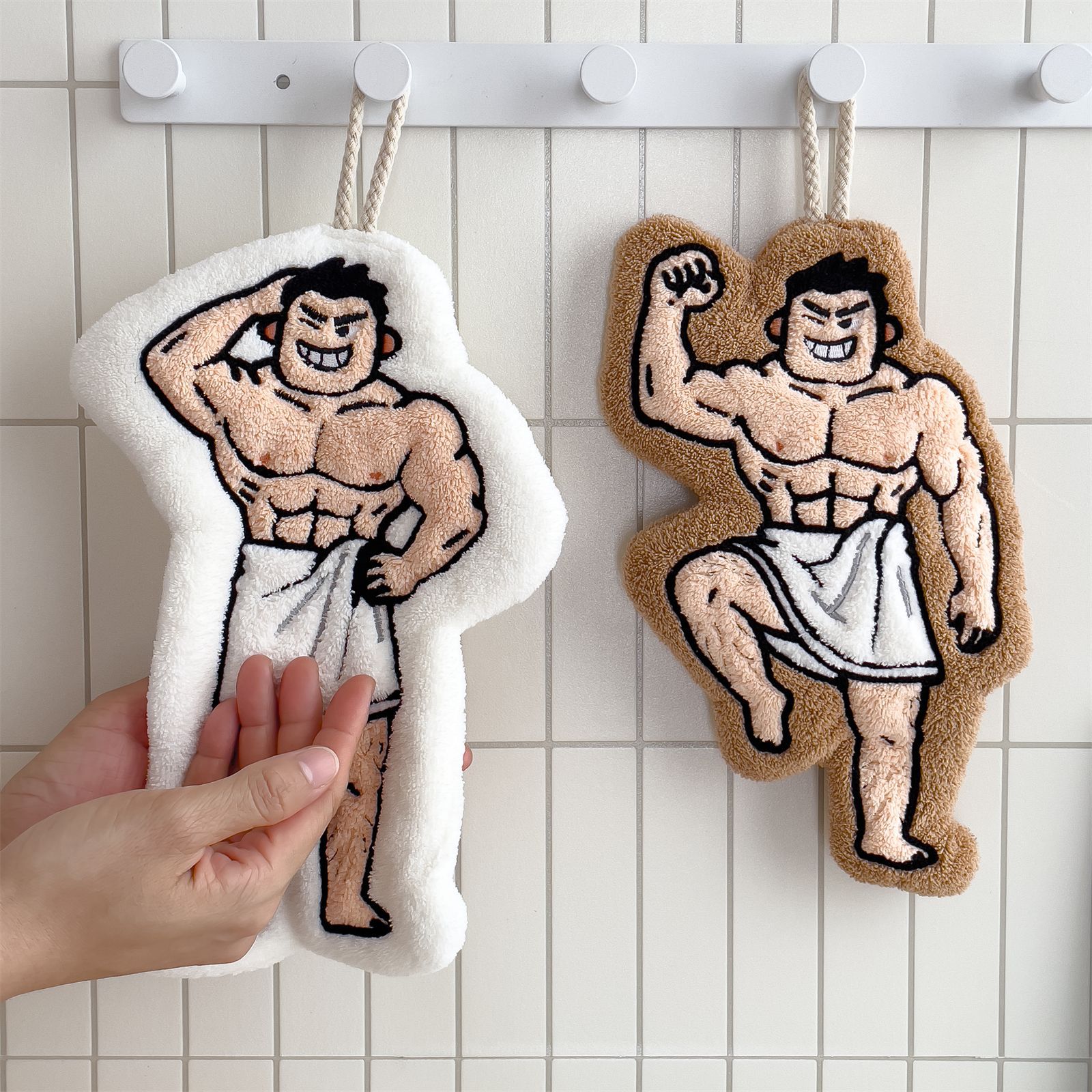 擦手巾挂式可爱大力猛男擦手毛巾厨房卫生间吸水加厚防臭速干擦手