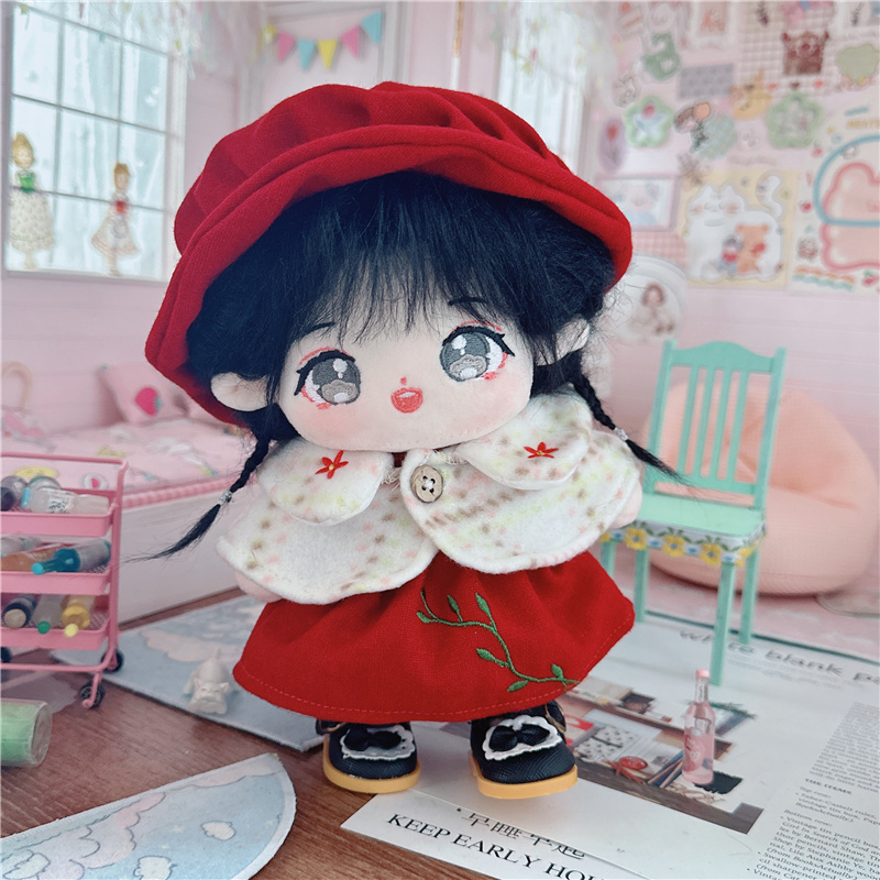 棉花娃娃20cm厘米娃衣服明星公仔正常体胖胖体裸娃喜庆红色枝干裙