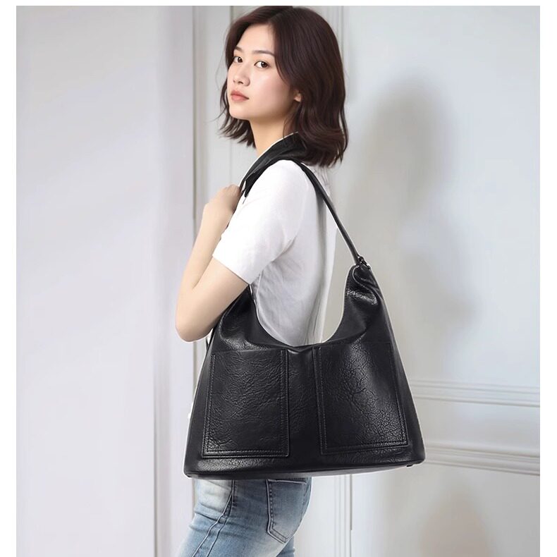 品牌真皮大容量托特包女2025新款头层牛皮通勤斜挎包单肩腋下大包