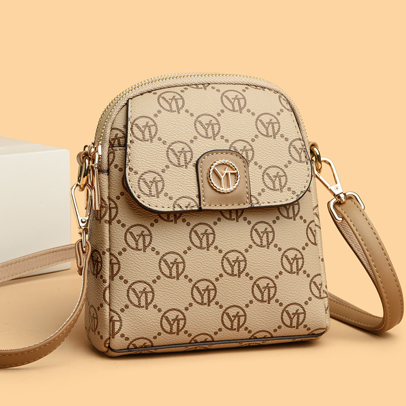 品牌真皮印花斜挎手机包女2025新款超火迷你单肩小包包女士小挎包