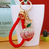 招财创意可爱合金水钻仿真水果桃子汽车钥匙扣女包挂件卡通钥匙链