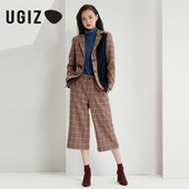 女装 韩版 西裤 格纹高腰直筒七分休闲裤 UGIZ秋冬季 女UDPC315 新款