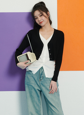 UGIZ商场同款2023夏新品休闲女装显瘦高腰假两件超薄开衫UBDG836