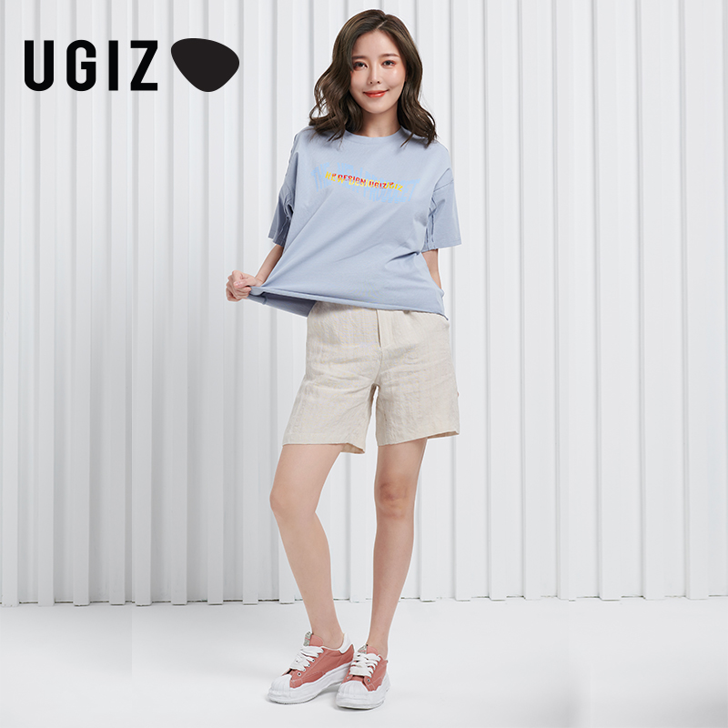 UGIZ商场同款2022夏季新品韩版女装休闲显瘦条纹短裤女UBPF912