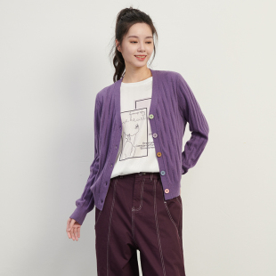 纯色彩扣针织开衫 UGIZ2024年秋季 韩版 商场同款 女UCDH816 新品