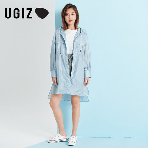 UGIZ夏季直筒连帽防晒风衣外套