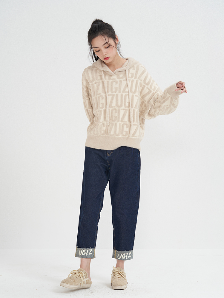 UGIZ休闲时尚潮流圆领字母连帽衫