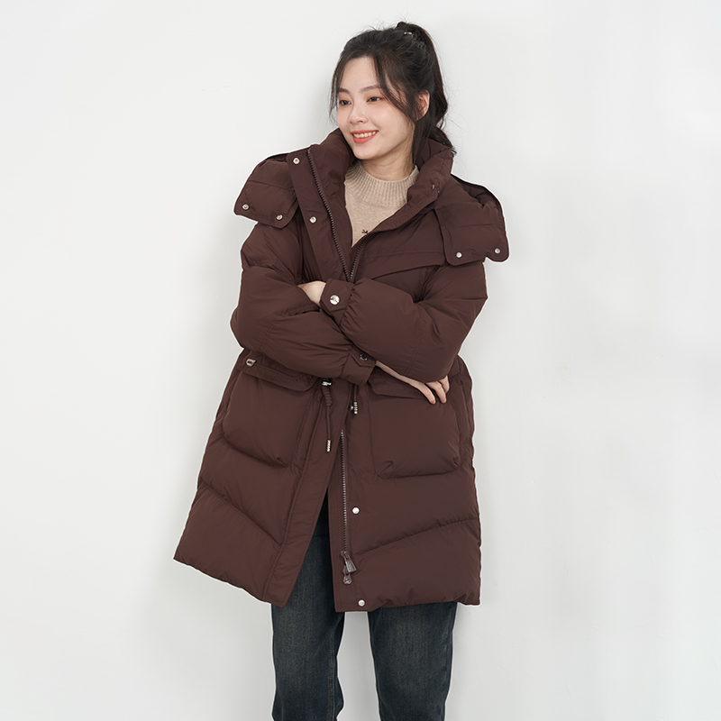 UGIZ连帽宽松中长款纯色羽绒服