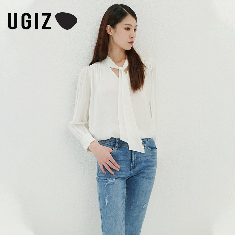 ugiz2021秋季新品v领系带衬衫