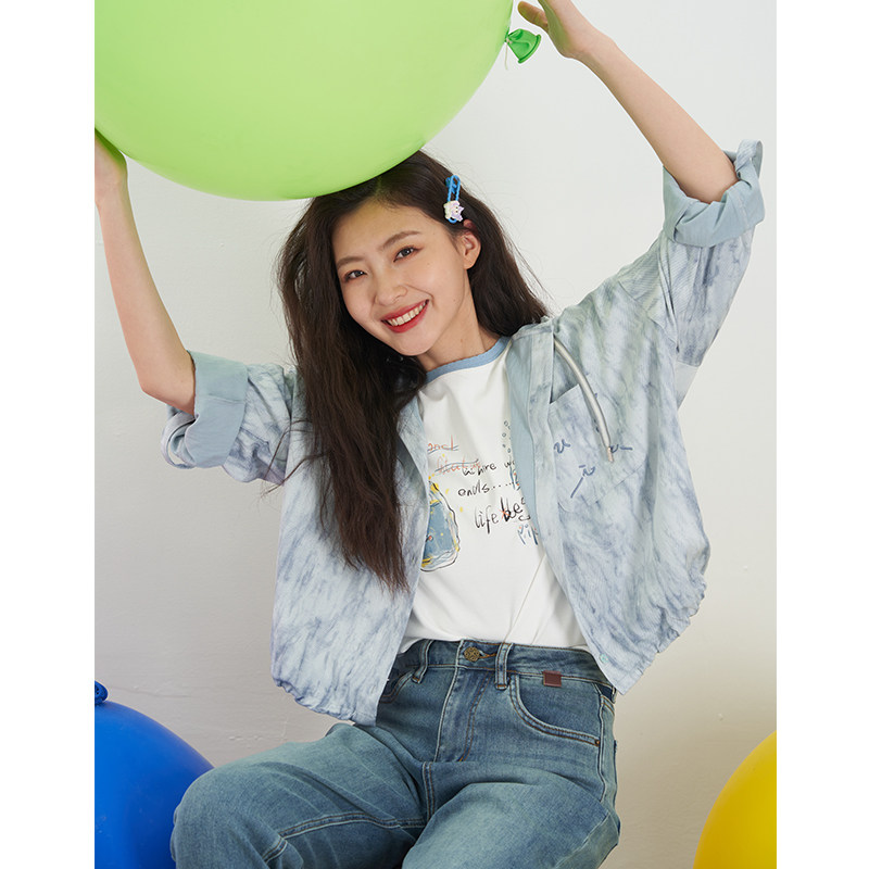 UGIZ2025年夏季新品商场同款韩版连帽扎染风衬衣短外套UBSJ303