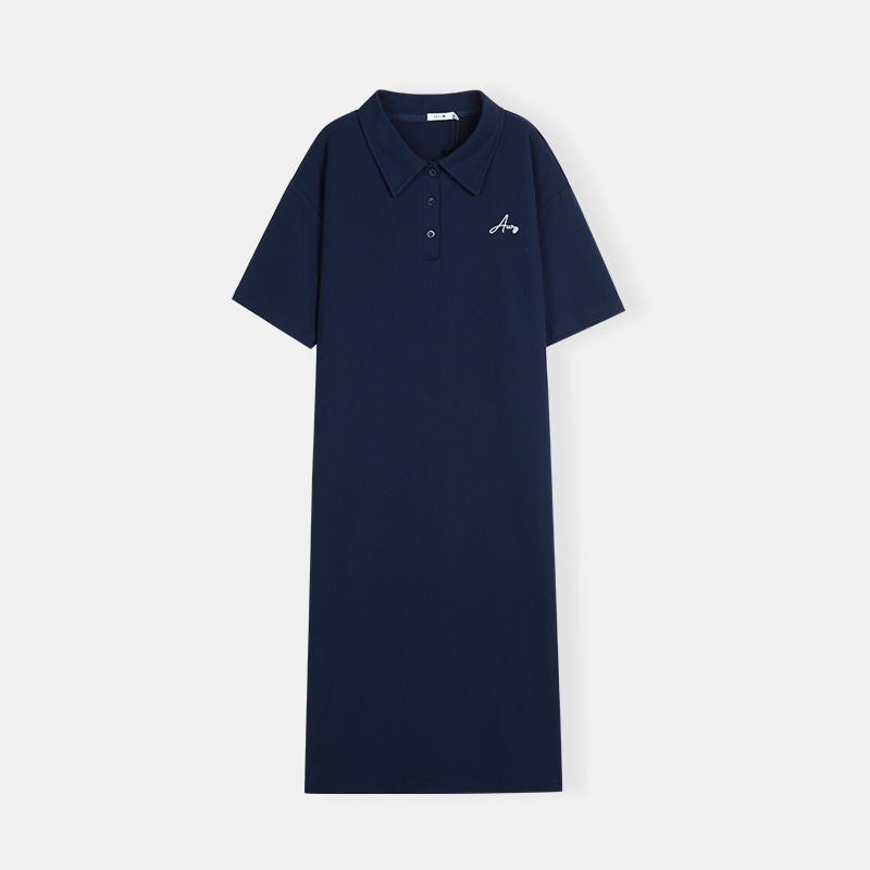 韩版POLO领休闲直筒连衣裙