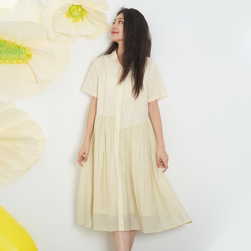 韩版纯色衬衫领宽松连衣裙