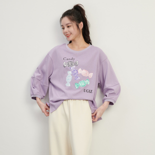 宽松七分灯笼袖 韩版 糖果印花T恤女UBTJ903 商品商场同款 UGIZ夏季