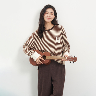 圆领条纹拼接长袖 UGIZ2025年冬季 韩版 商场同款 T恤女UDTJ831 新品