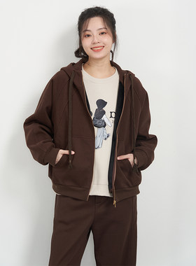 UGIZ韩版纯色连帽拉链休闲卫衣