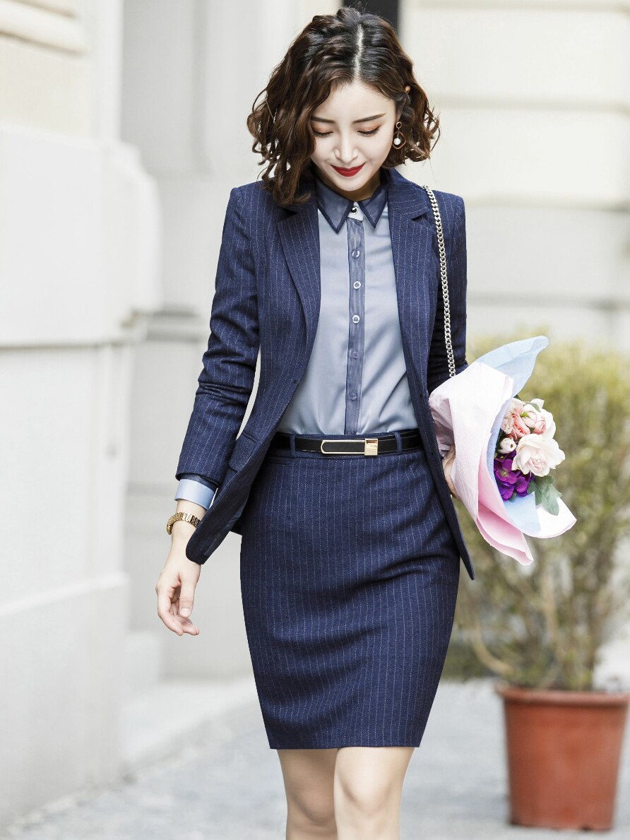 직업 여성 정장 정장 2021 가을 겨울 신상 기질 비즈니스 정장 작업복 스트라이프 작업복