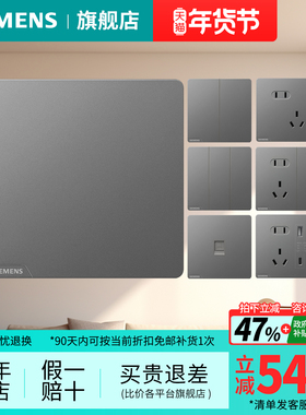 西门子开关插座皓彩皓月灰无框面板10A五孔一开空调家用旗舰套餐