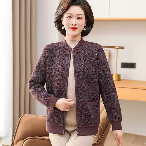 中老年秋冬外套加绒加厚开衫