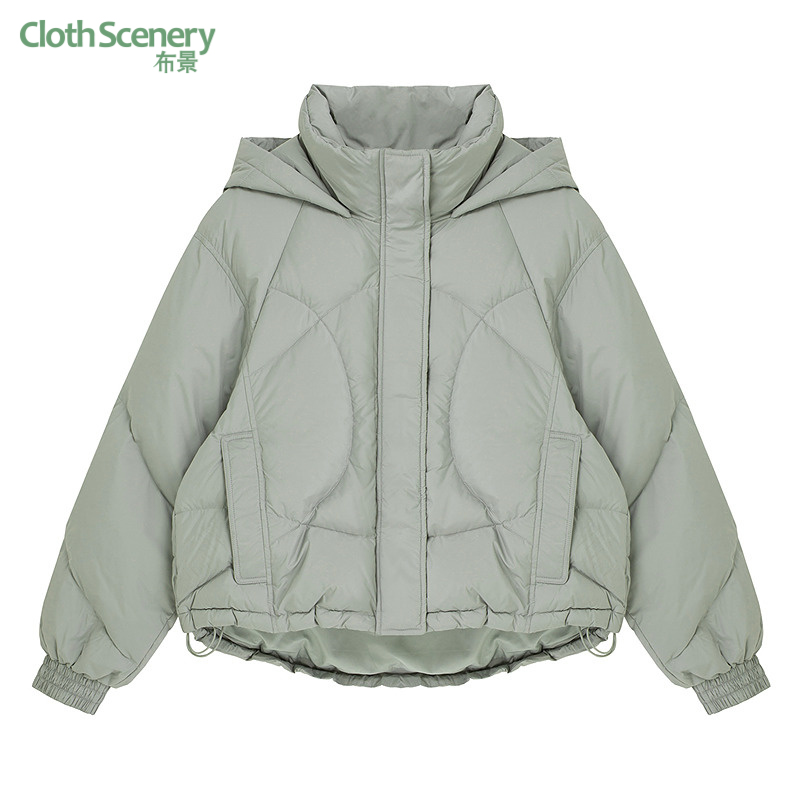 布景羽绒服女冬季新品简约立领连帽宽松白鸭绒短款外套厚款1204