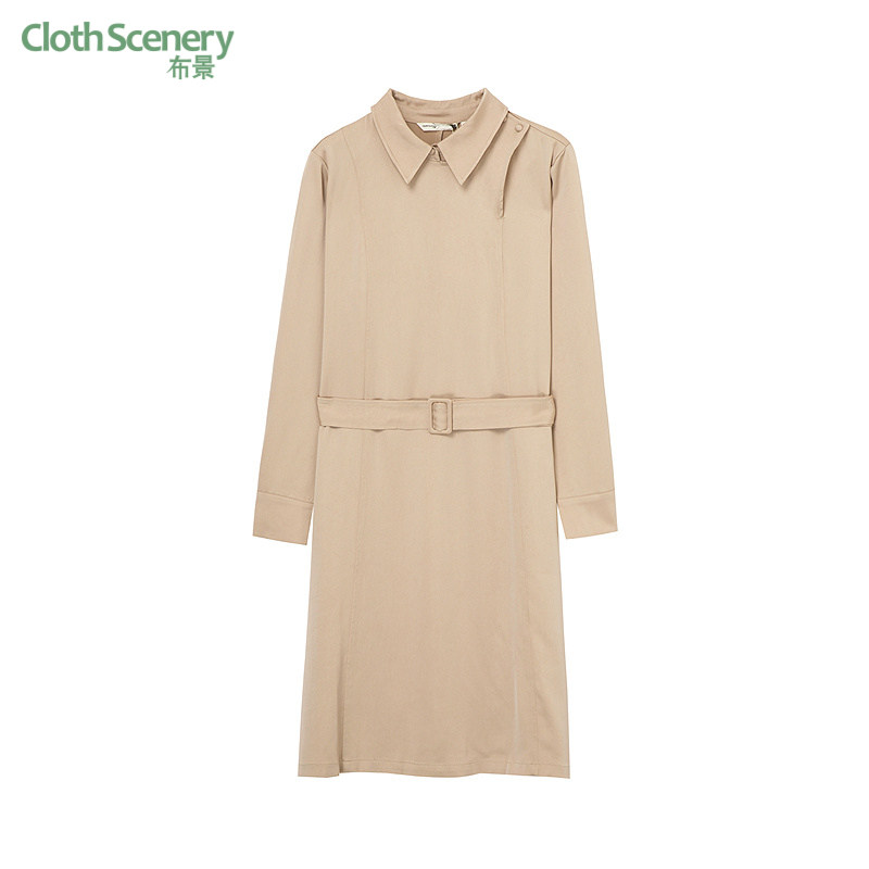 布景简约长袖衬衫领连衣裙
