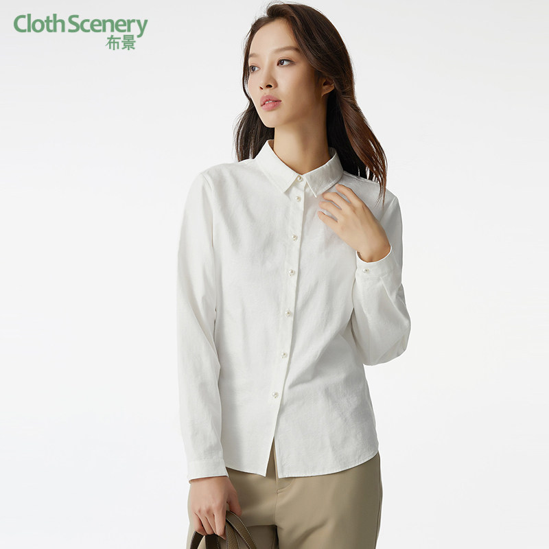 布景长袖衬衫女冬季新品简约文艺翻领宽松设计感衬衣上衣1296