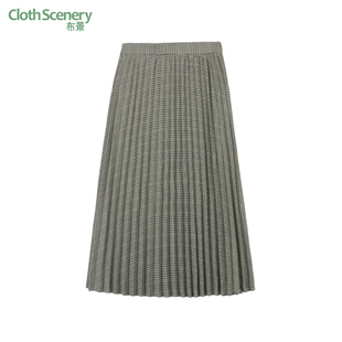 高腰裙百褶裙1252 简约千鸟格设计格纹中长款 布景半身裙女冬季 新品