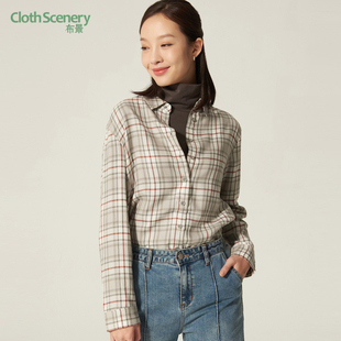 简约方格条纹翻领单排扣直筒宽松衬衣3048 新品 布景衬衫 女春季