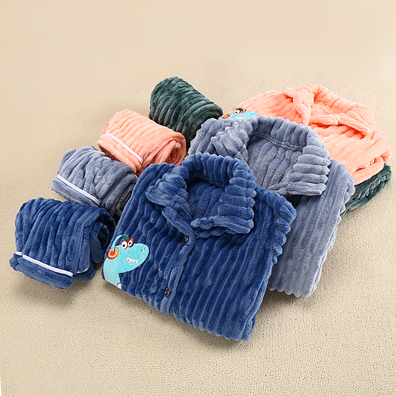 春秋法兰绒儿童睡衣加绒保暖